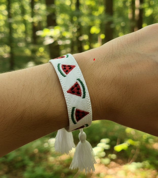 andmade Embroidered Bracelet for Adults - white variant, front view