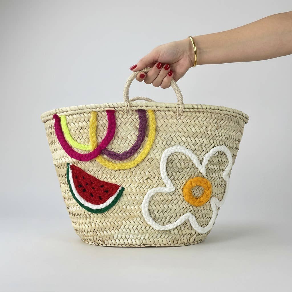 Hand-Woven Palm Leaf Basket - top view
