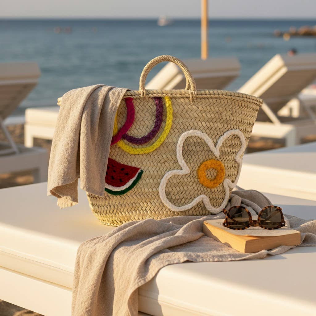 Embroidered Straw Market Basket - lifestyle shot